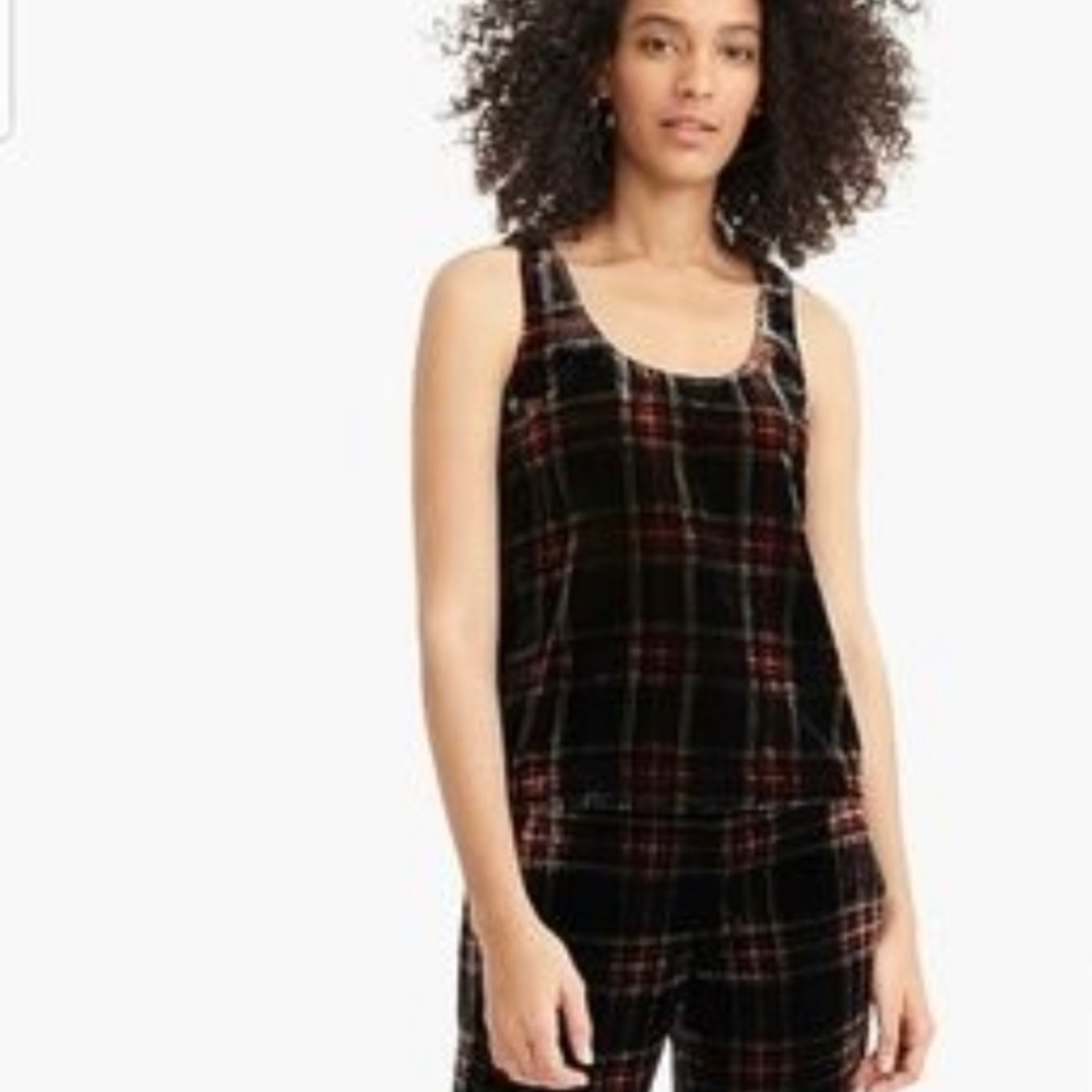 J Crew Velvet Stewart Tartan Top NWT